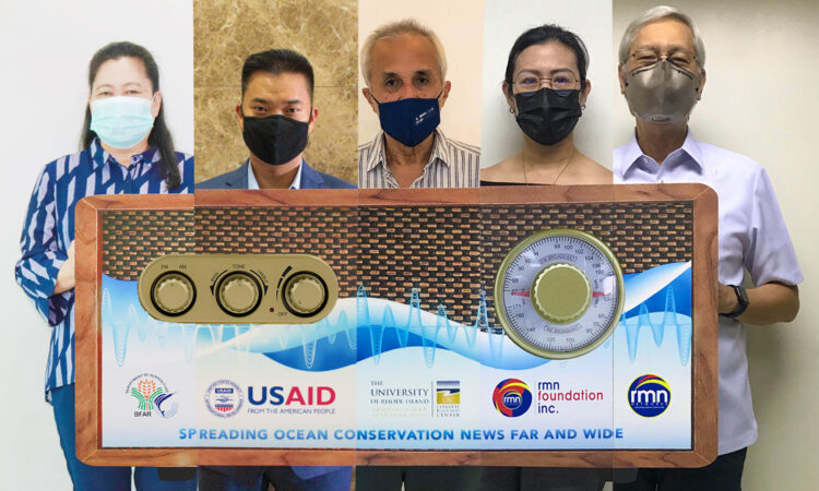 (L-R) Bureau of Fisheries and Aquatic Resources Region 6 Regional Director and Lead Convenor for Fisheries Management Area 11 Remia Aparri, Acting USAID Environment Office Director Paul Seong, USAID Fish Right Program Chief of Party Nygiel Armada, RMN Executive Vice President and Chief Operating Officer Erika Sanchez, and RMN Chairman and President Eric Canoy formally launch the USAID-RMN partnership on marine conservation.