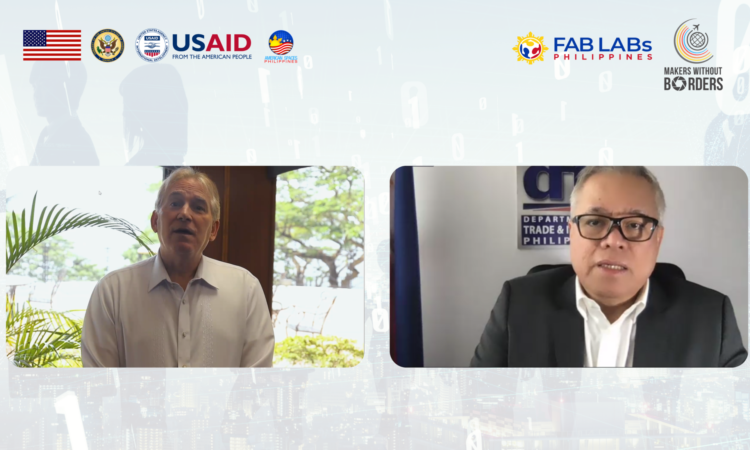 U.S. Embassy Chargé d’Affaires John Law joins USAID Office of Education Director Thomas LeBlanc and DTI Secretary Ramon Lopez to launch FAB LABs Philippines.