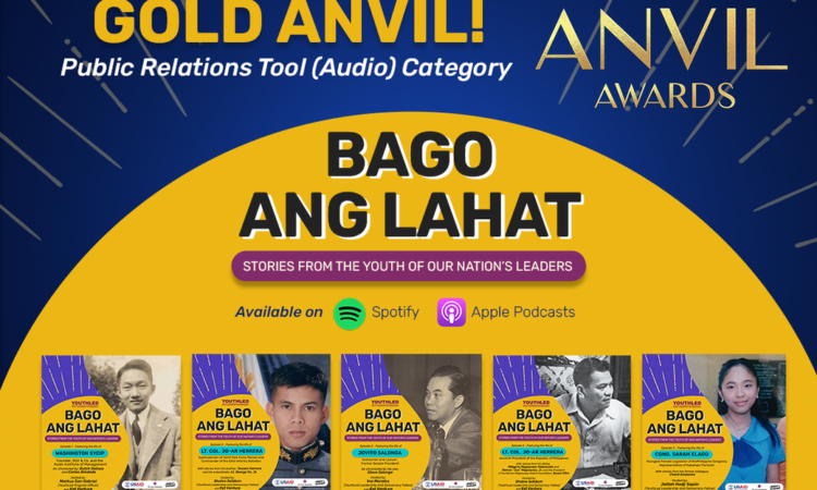 Graphic showing the Anvil award won by the "Bago ang Lahat" podcast