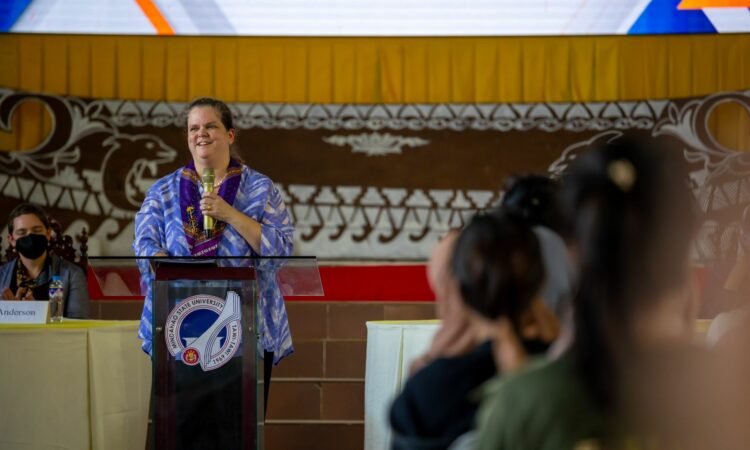 U.S. Embassy in the Philippines Chargé d'Affaires ad interim Heather Variava delivers remarks at a World Press Freedom Day event at Mindanao State University-Tawi-Tawi College of Technology and Oceanography.