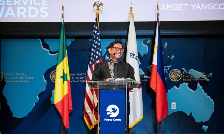 JFK Service awardee U.S. Peace Corps Philippines Youth Program Manager Roberto “Ambet” Yangco delivers his acceptance speech at the U.S. Institute of Peace in Washington, D.C.