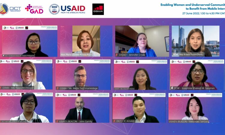Speakers and reactors from DICT, USAID, Philippine Commission on Women, GSMA, and the public and private sectors engaged more than 300 participants at an online dialogue on the prevailing gender mobile usage gap worldwide and in the Philippines.