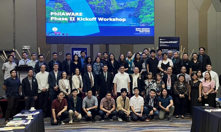 Representatives of NDRRMC member agencies join USAID Mission Director Ryan Washburn and Undersecretary Raymundo Ferrer to kick off the second phase of the Early Warning and Decision Support Capacity Enhancement project on October 12.