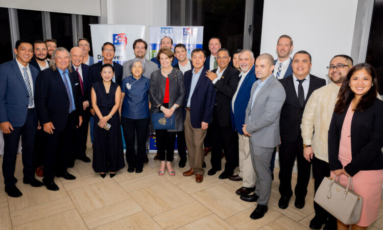 Ambassador MaryKay Carlson and U.S. Executive Director to the Asian Development Bank Ambassador Chantale Wong join representatives of U.S. companies participating in the Agricultural Technology Trade Mission and Philippine partners at a reception in Manila.
